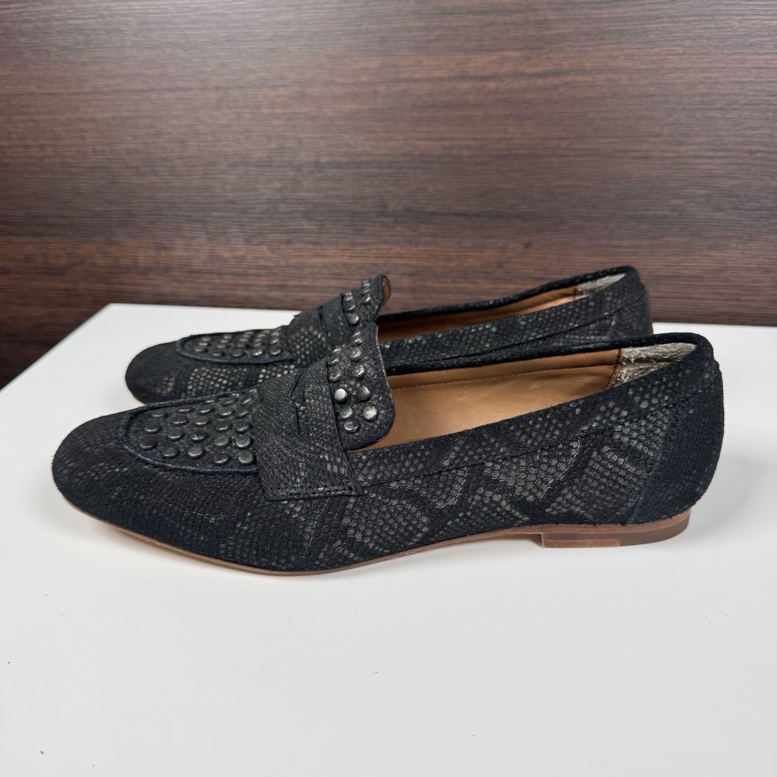 Calleen Cordero Black Studded Penny Loafers  Womens 7 Fits SmallerNarrow